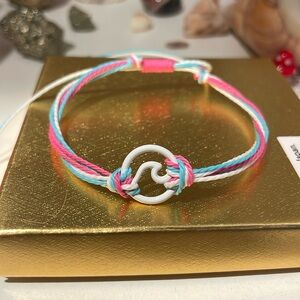 Pink Blue and White Wave Adjustable Bracelet